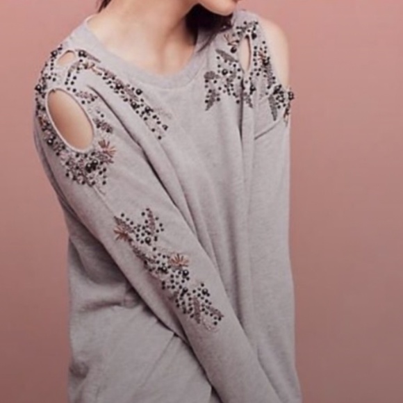 Anthropologie Deletta grey beaded sweatshirt XL - Picture 4 of 9